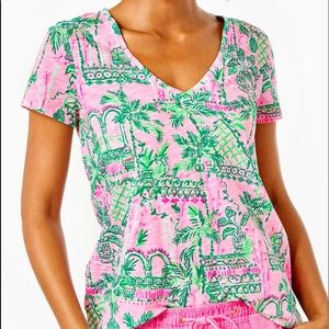 Lilly Pulitzer Etta V neck top Mandevilla Baby Always Worth It Medium